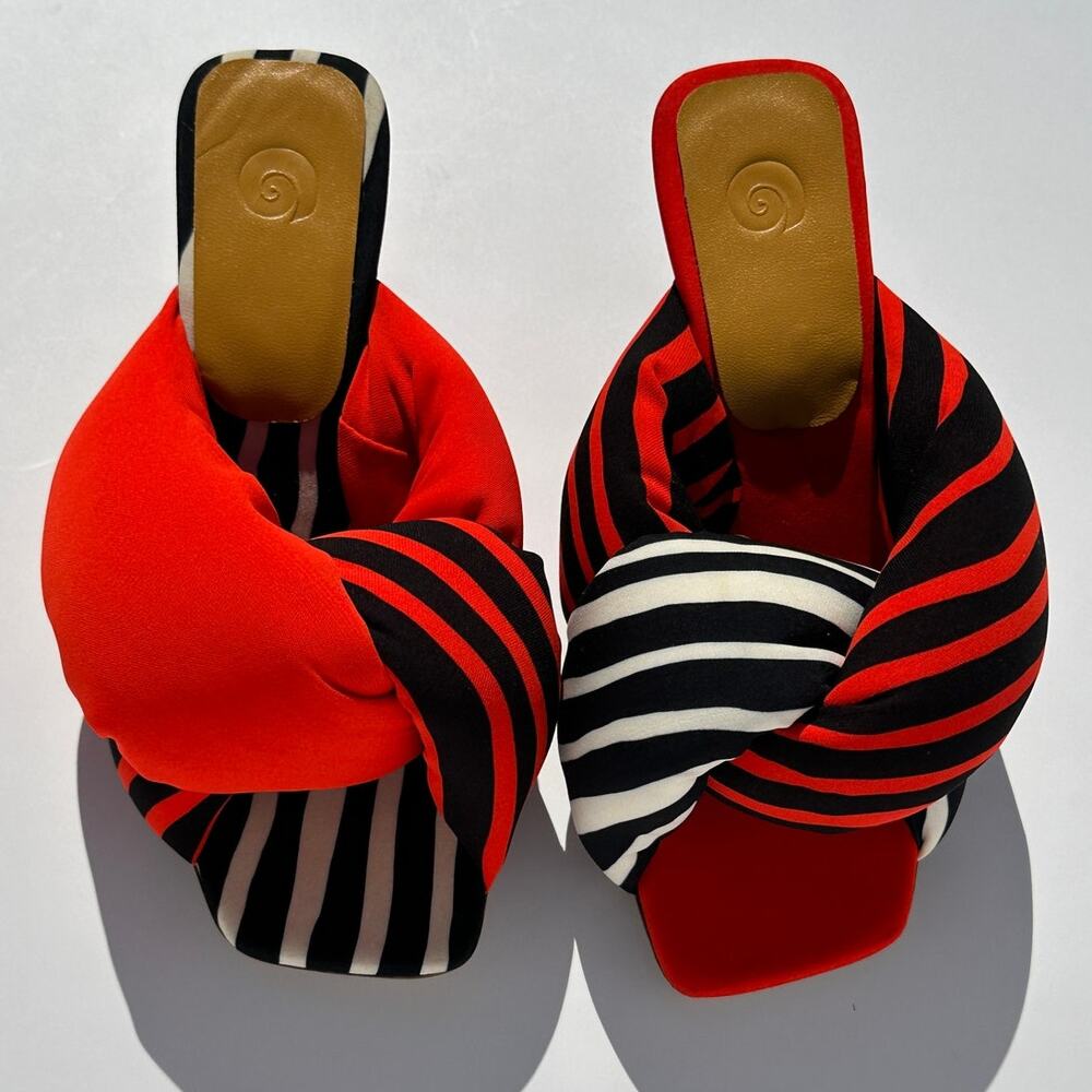 Ugo Paulon Momber Mules Heels Sandals 70 mm Heel Red Black Stripe Upcycled Sz 36